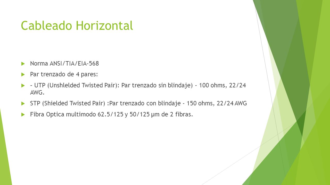 Cableado Horizontal Norma ANSI/TIA/EIA-568 Par trenzado de 4 pares: