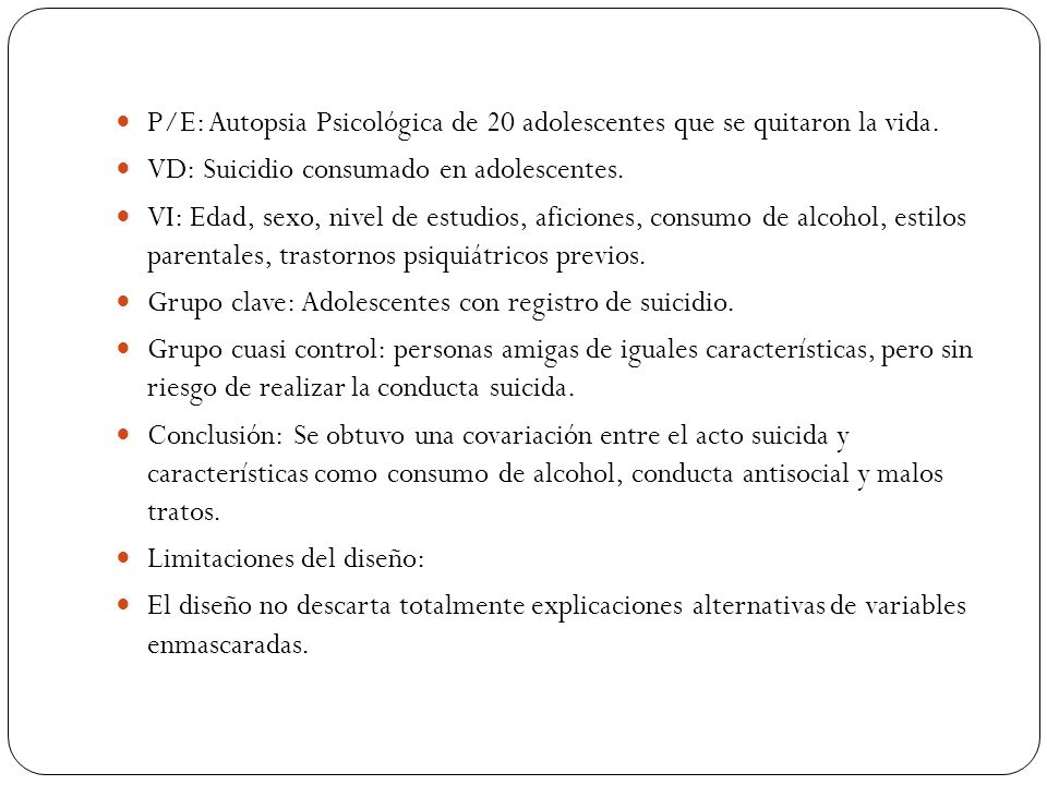 P/E: Autopsia Psicológica de 20 adolescentes que se quitaron la vida.
