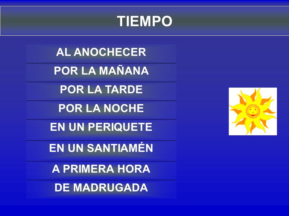TIEMPO AL ANOCHECER POR LA MAÑANA POR LA TARDE POR LA NOCHE