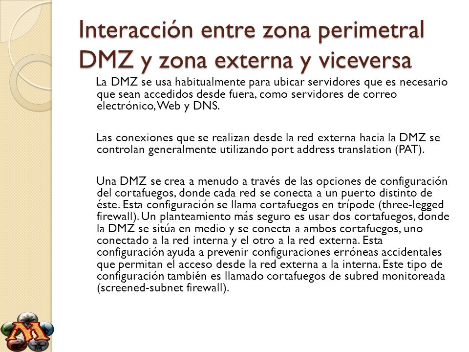 Interacción entre zona perimetral DMZ y zona externa y viceversa