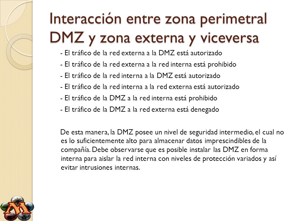 Interacción entre zona perimetral DMZ y zona externa y viceversa