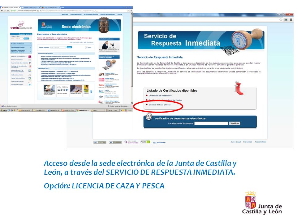 Acceso desde la sede electrónica de la Junta de Castilla y León, a través del SERVICIO DE RESPUESTA INMEDIATA.