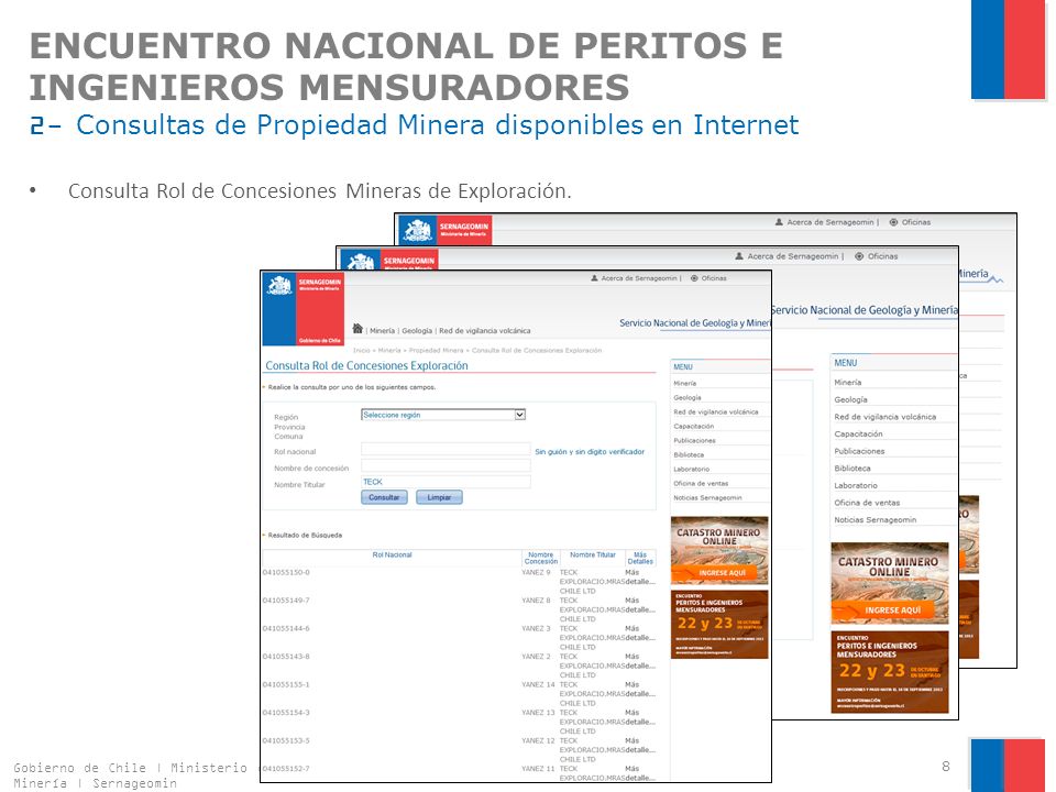 ENCUENTRO NACIONAL DE PERITOS E INGENIEROS MENSURADORES 2- Consultas de Propiedad Minera disponibles en Internet