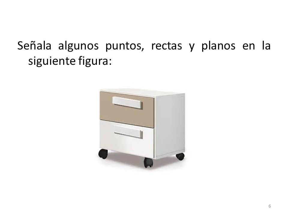 Señala algunos puntos, rectas y planos en la siguiente figura: