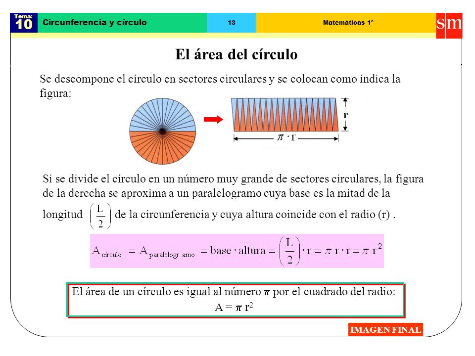 Tema: 10. Circunferencia y círculo. 13. Matemáticas 1º. El área del círculo.