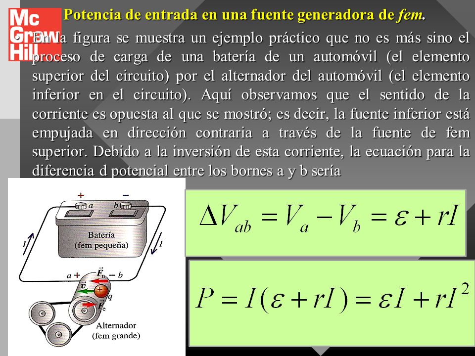 Potencia de entrada en una fuente generadora de fem.