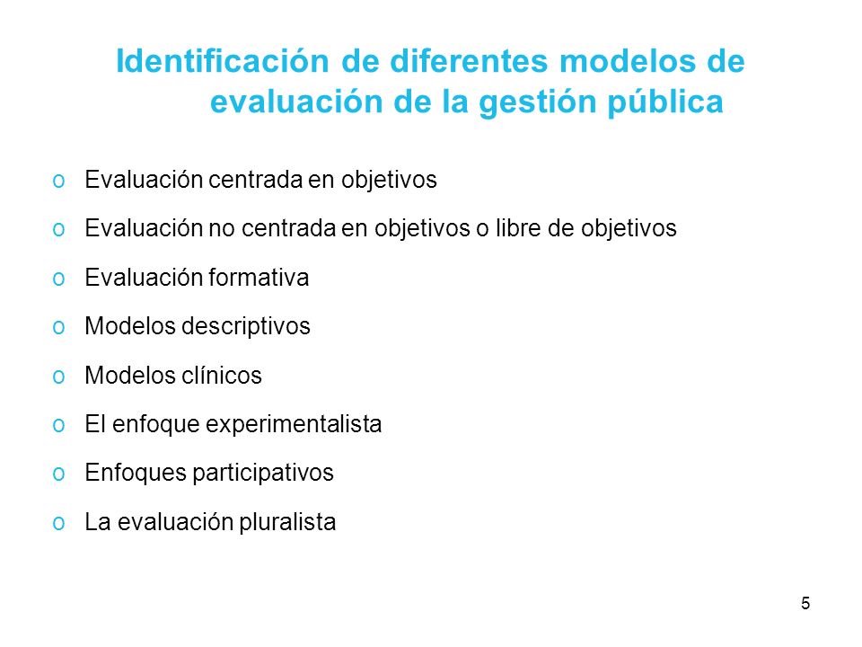 Identificación de diferentes modelos de evaluación de la gestión pública