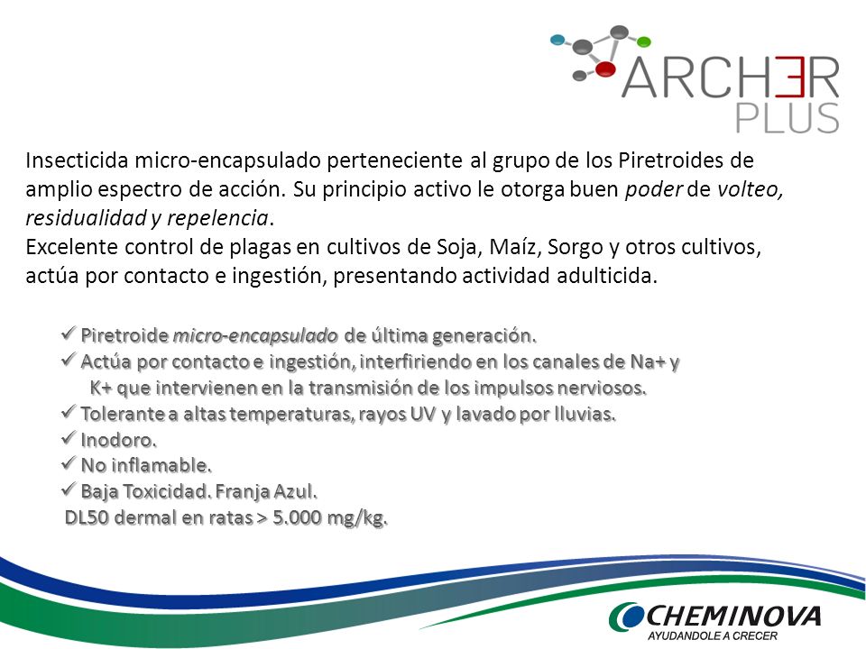 Insecticida micro-encapsulado perteneciente al grupo de los Piretroides de amplio espectro de acción. Su principio activo le otorga buen poder de volteo, residualidad y repelencia.