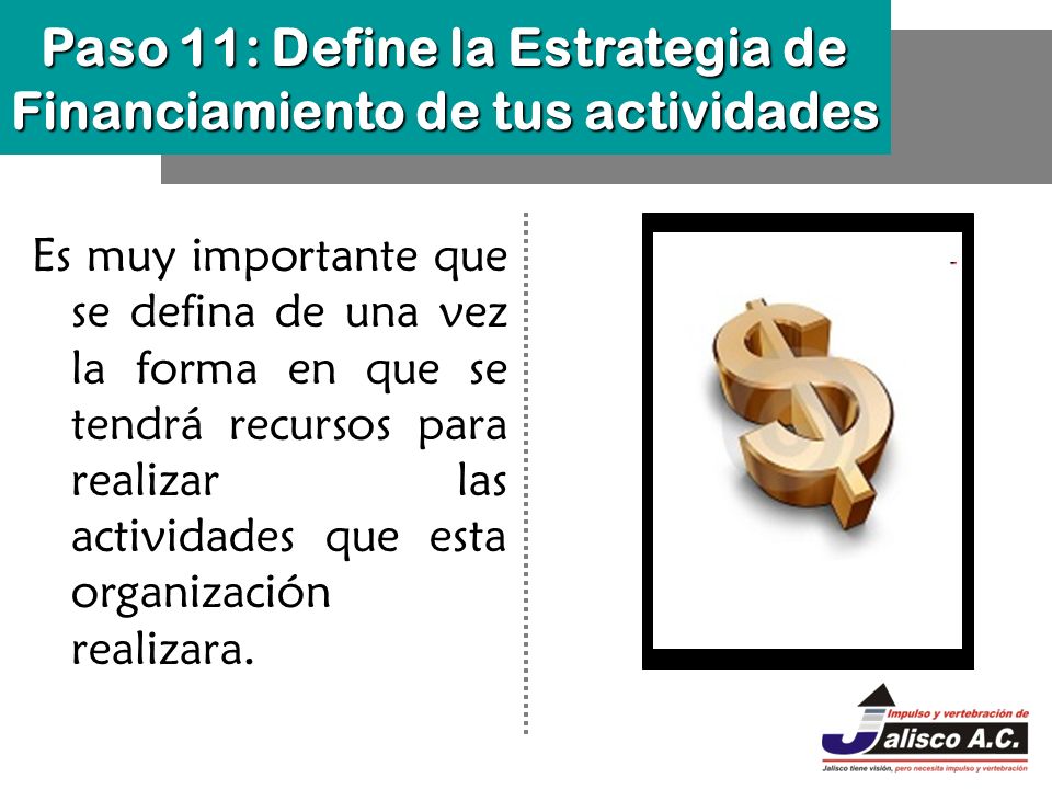 Paso 11: Define la Estrategia de Financiamiento de tus actividades