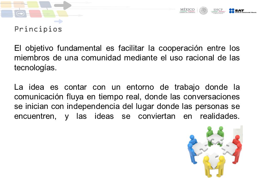 Principios El objetivo fundamental es facilitar la cooperación entre los miembros de una comunidad mediante el uso racional de las tecnologías.