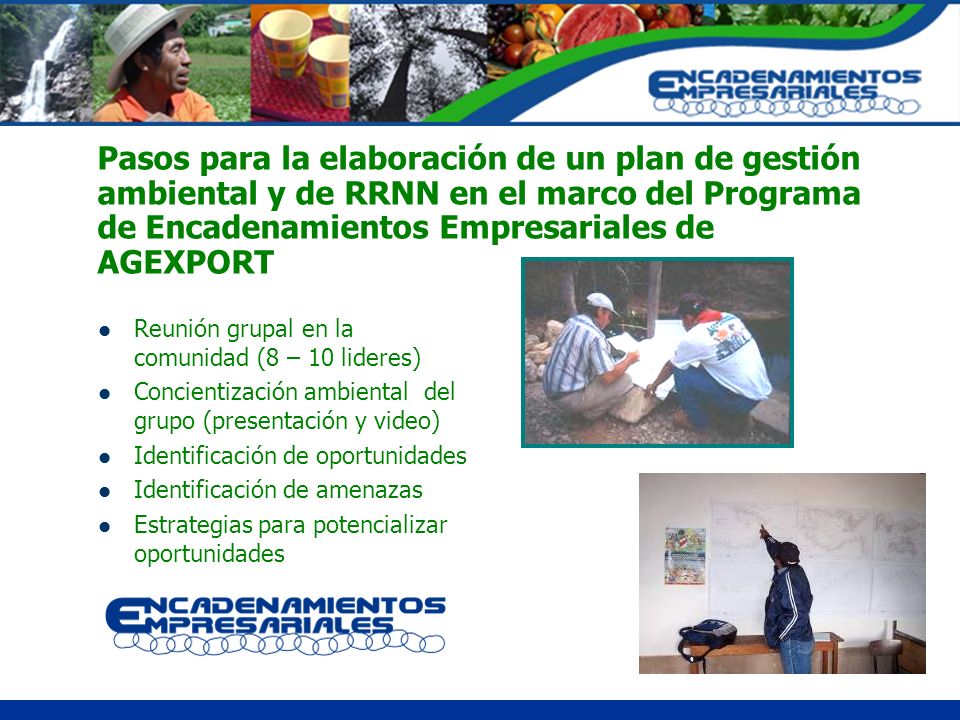 Pasos para la elaboración de un plan de gestión ambiental y de RRNN en el marco del Programa de Encadenamientos Empresariales de AGEXPORT