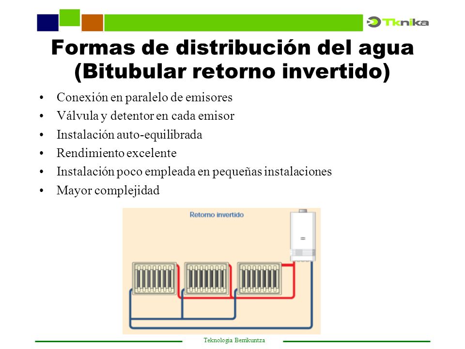 Formas de distribución del agua (Bitubular retorno invertido)
