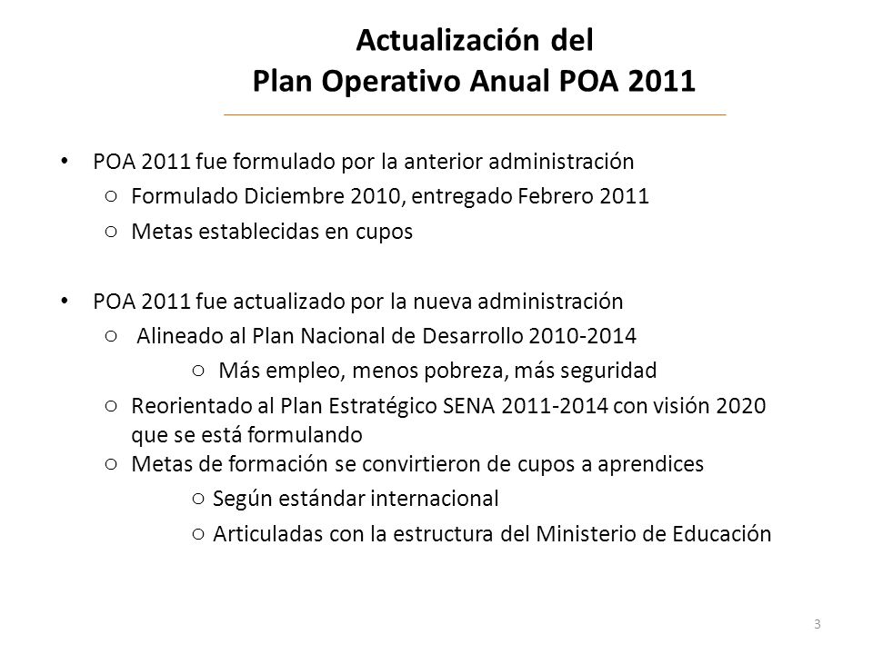 Actualización del Plan Operativo Anual POA 2011