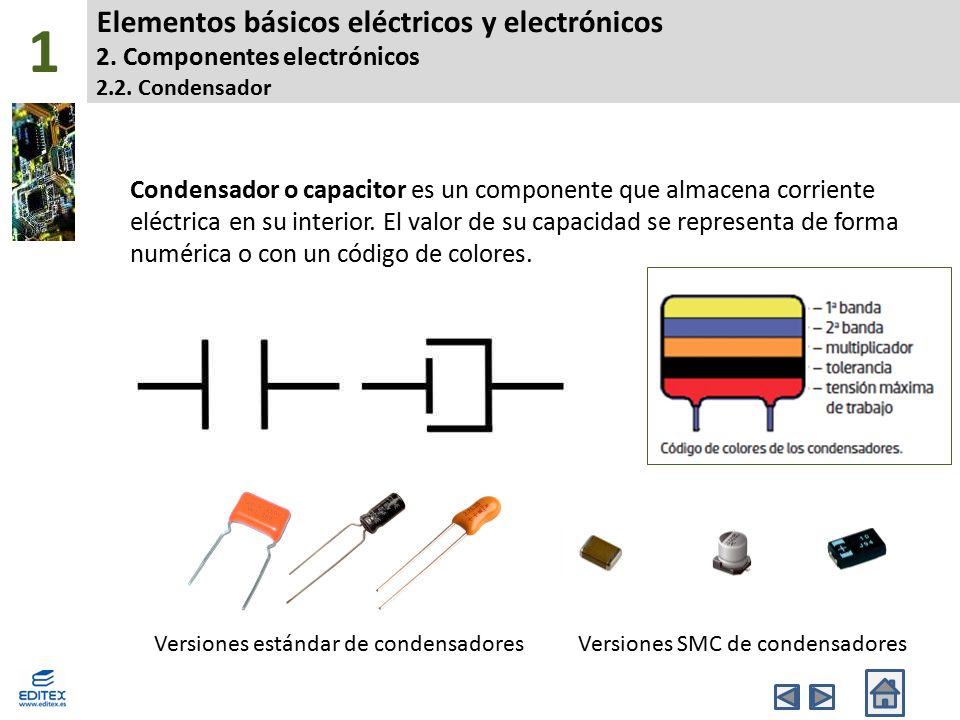 1 Elementos básicos eléctricos y electrónicos 2. Componentes electrónicos 2.2. Condensador.