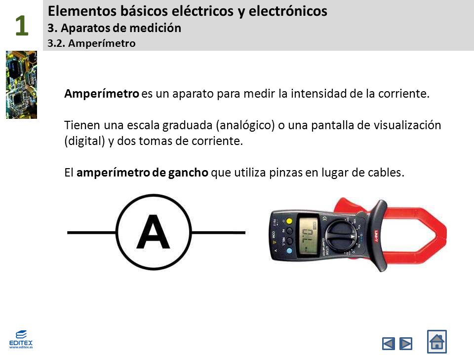1 Elementos básicos eléctricos y electrónicos 3. Aparatos de medición 3.2. Amperímetro.