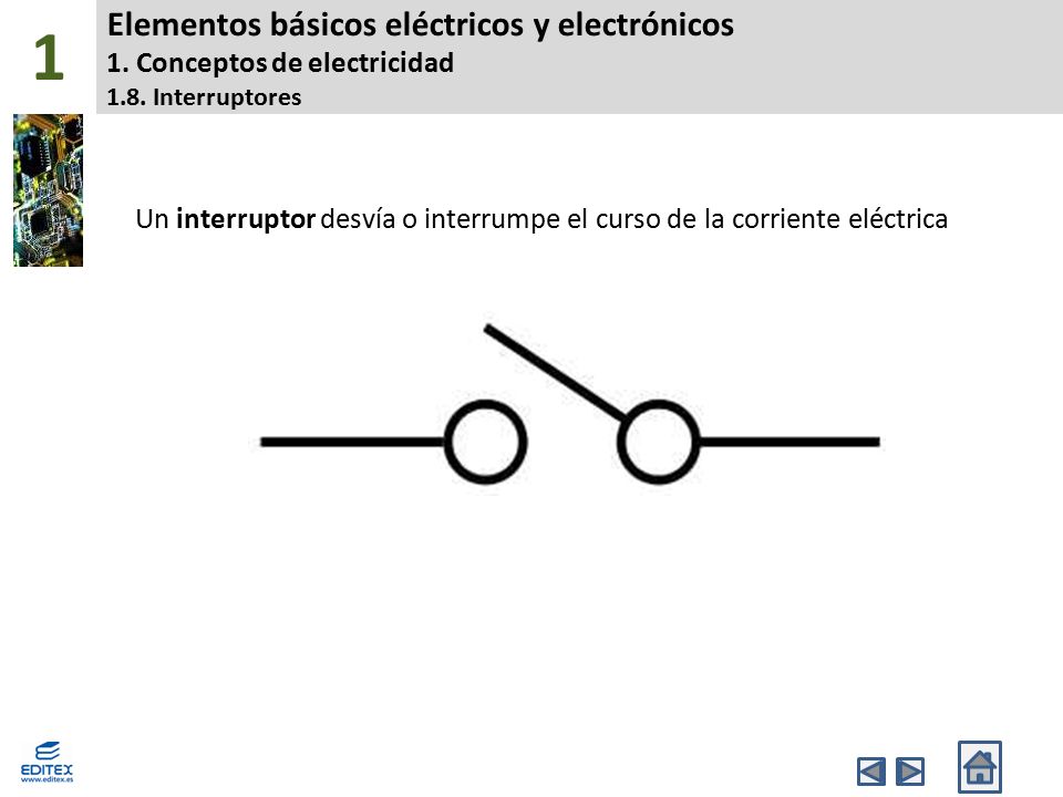1 Elementos básicos eléctricos y electrónicos 1. Conceptos de electricidad 1.8. Interruptores.