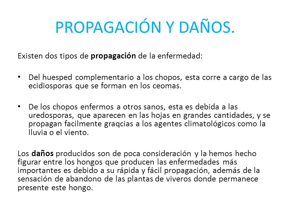 PROPAGACIÓN Y DAÑOS. Existen dos tipos de propagación de la enfermedad: