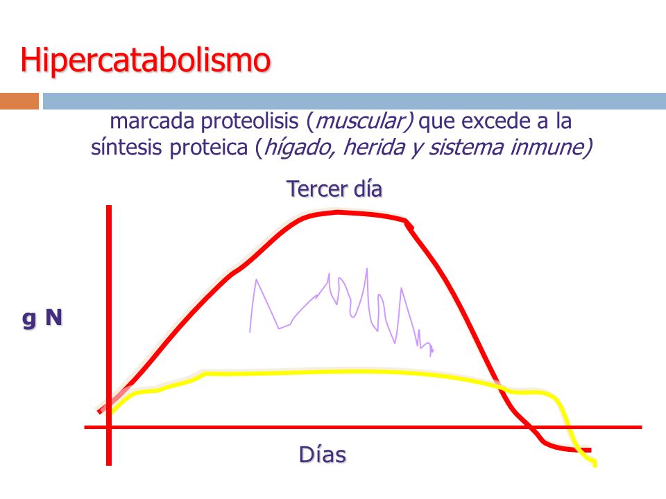 Hipercatabolismo marcada proteolisis (muscular) que excede a la síntesis proteica (hígado, herida y sistema inmune)