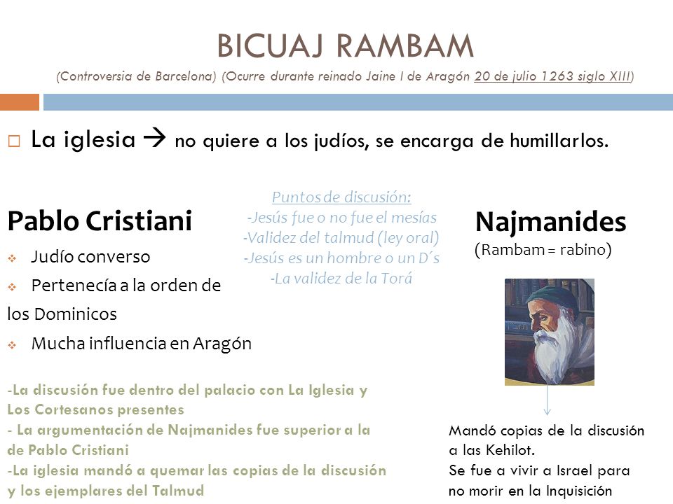 BICUAJ RAMBAM (Controversia de Barcelona) (Ocurre durante reinado Jaine I de Aragón 20 de julio 1263 siglo XIII)