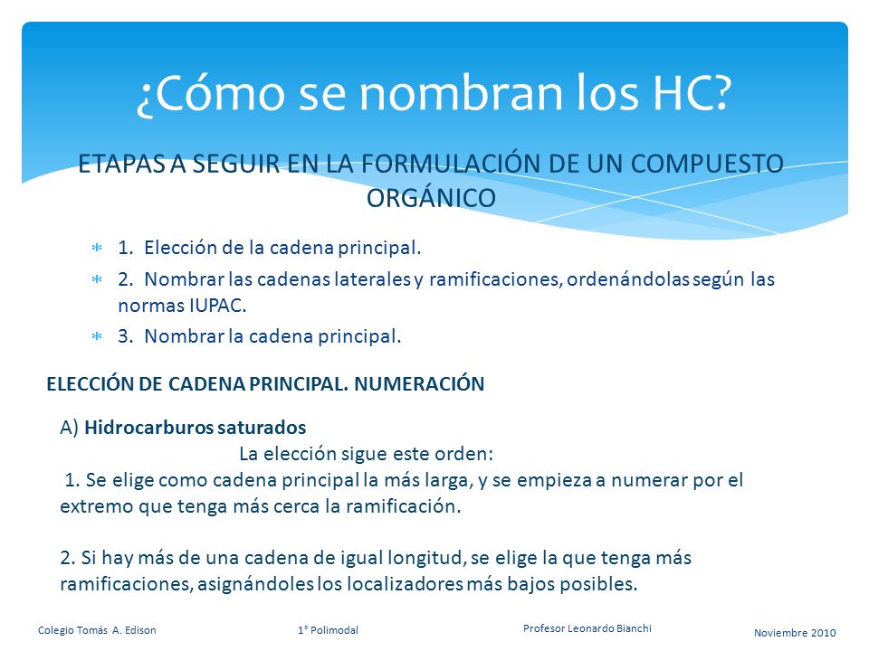 ETAPAS A SEGUIR EN LA FORMULACIÓN DE UN COMPUESTO ORGÁNICO