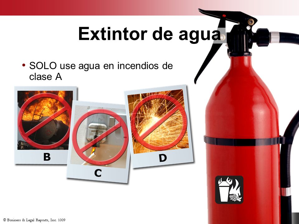 Extintor de agua SOLO use agua en incendios de clase A
