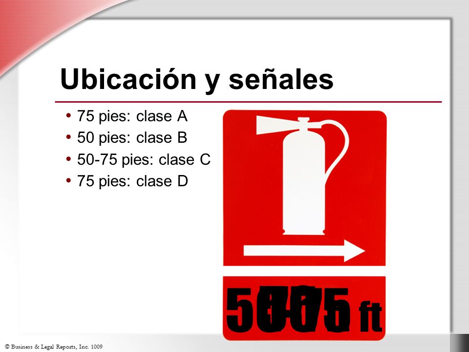 50 ft 75 ft ft Ubicación y señales 75 pies: clase A