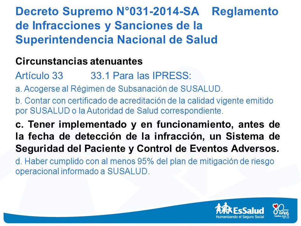 Decreto Supremo N° SA Reglamento de Infracciones y Sanciones de la Superintendencia Nacional de Salud