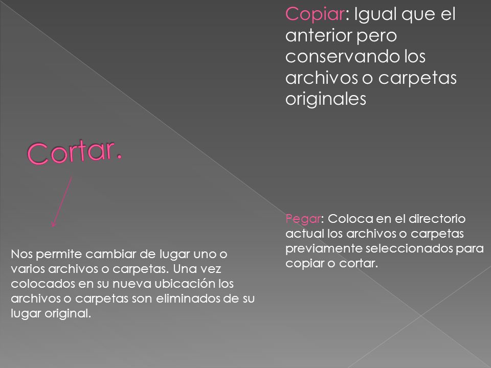 Copiar: Igual que el anterior pero conservando los archivos o carpetas originales