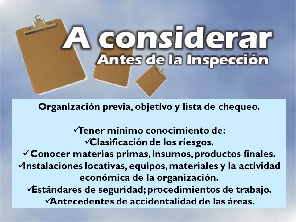 Organización previa, objetivo y lista de chequeo.