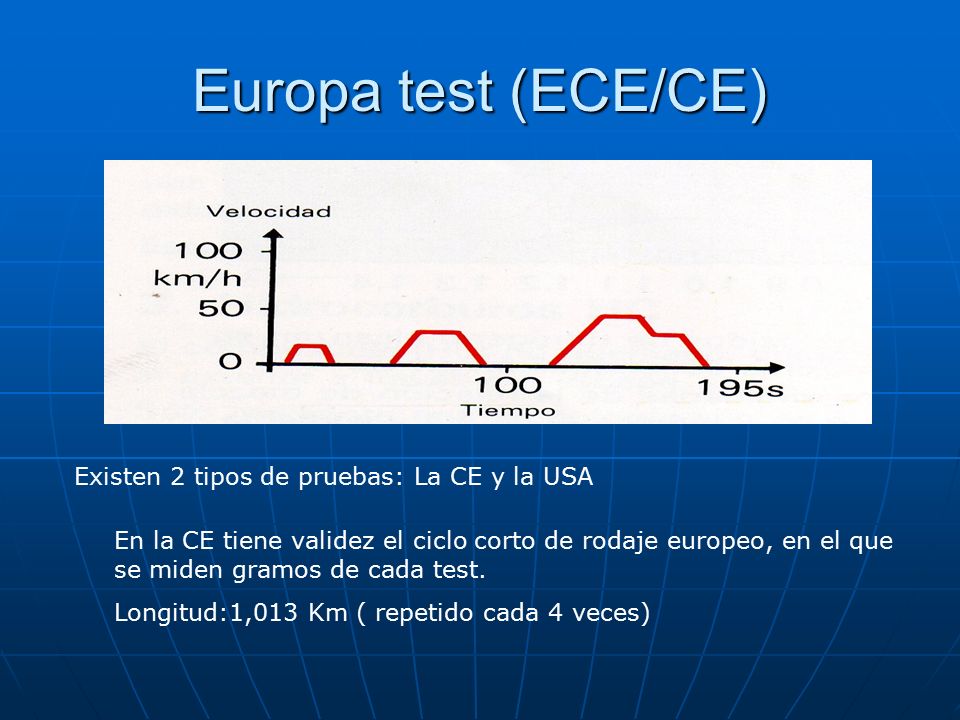 Europa test (ECE/CE) Existen 2 tipos de pruebas: La CE y la USA