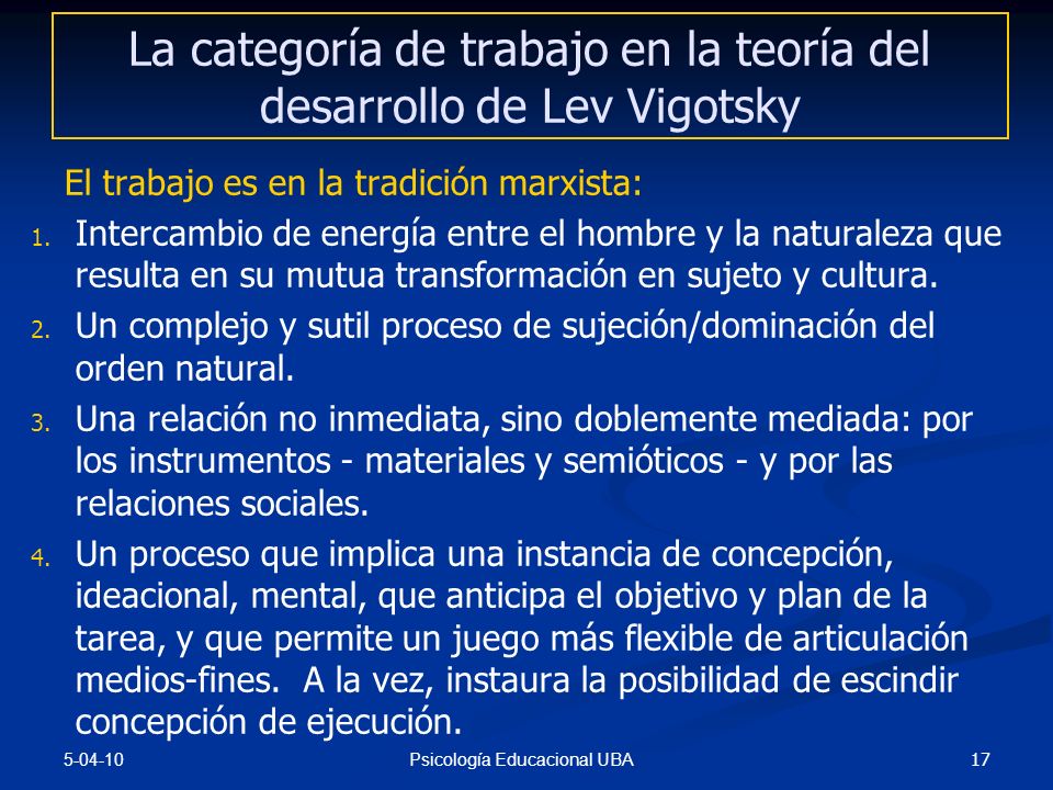 La categoría de trabajo en la teoría del desarrollo de Lev Vigotsky