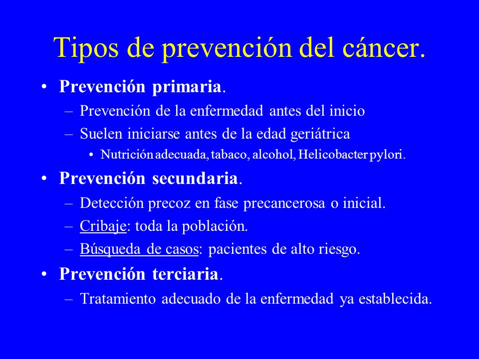 Tipos de prevención del cáncer.