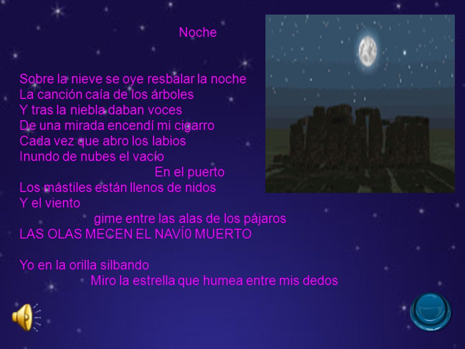 Noche Sobre la nieve se oye resbalar la noche. La canción caía de los árboles Y tras la niebla daban voces.