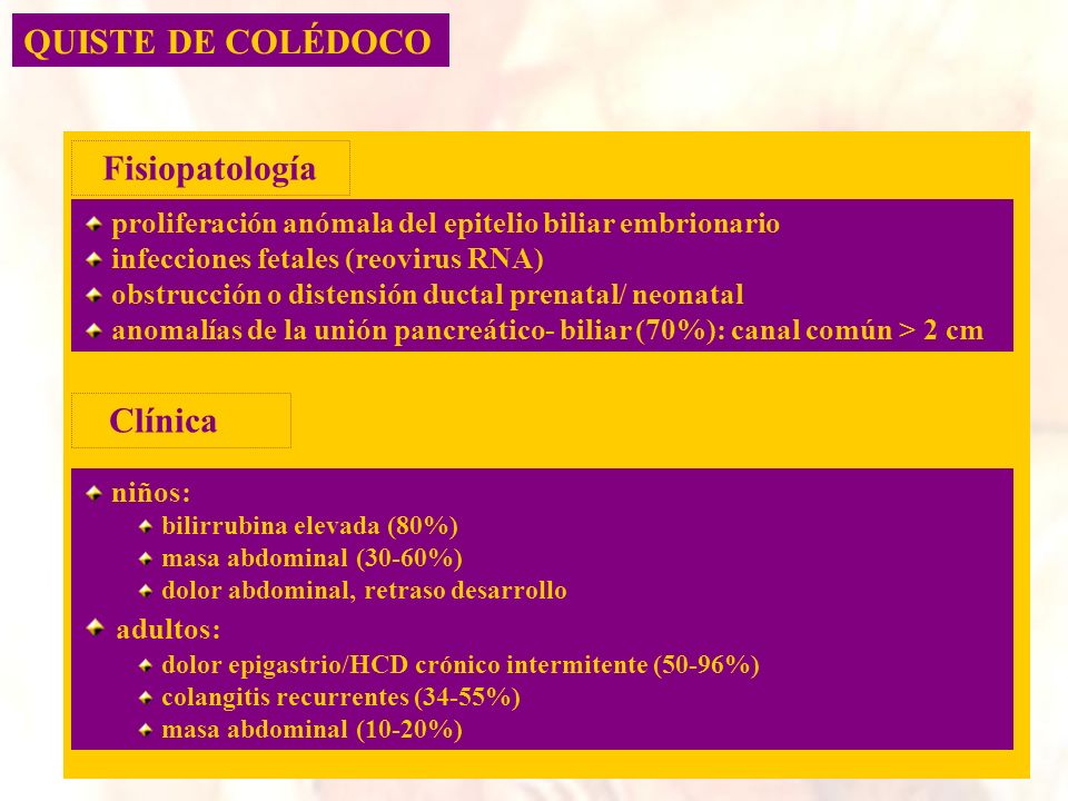 QUISTE DE COLÉDOCO Fisiopatología Clínica adultos: