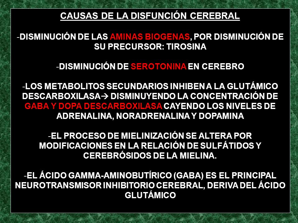 CAUSAS DE LA DISFUNCIÓN CEREBRAL DISMINUCIÓN DE SEROTONINA EN CEREBRO