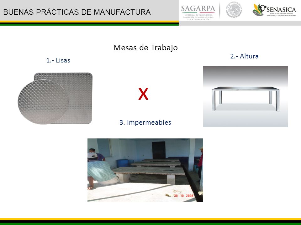 x Mesas de Trabajo BUENAS PRÁCTICAS DE MANUFACTURA 2.- Altura