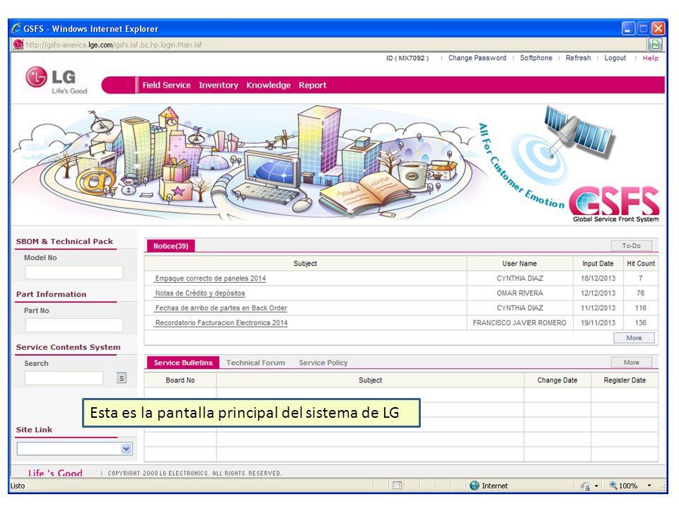 Esta es la pantalla principal del sistema de LG