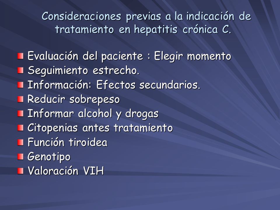 Consideraciones previas a la indicación de tratamiento en hepatitis crónica C.