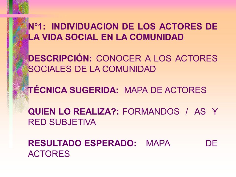 N°1: INDIVIDUACION DE LOS ACTORES DE LA VIDA SOCIAL EN LA COMUNIDAD