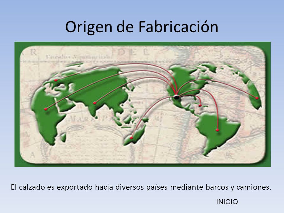 Origen de Fabricación El calzado es exportado hacia diversos países mediante barcos y camiones.