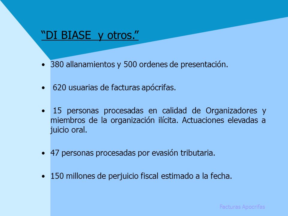 DI BIASE y otros. 380 allanamientos y 500 ordenes de presentación.