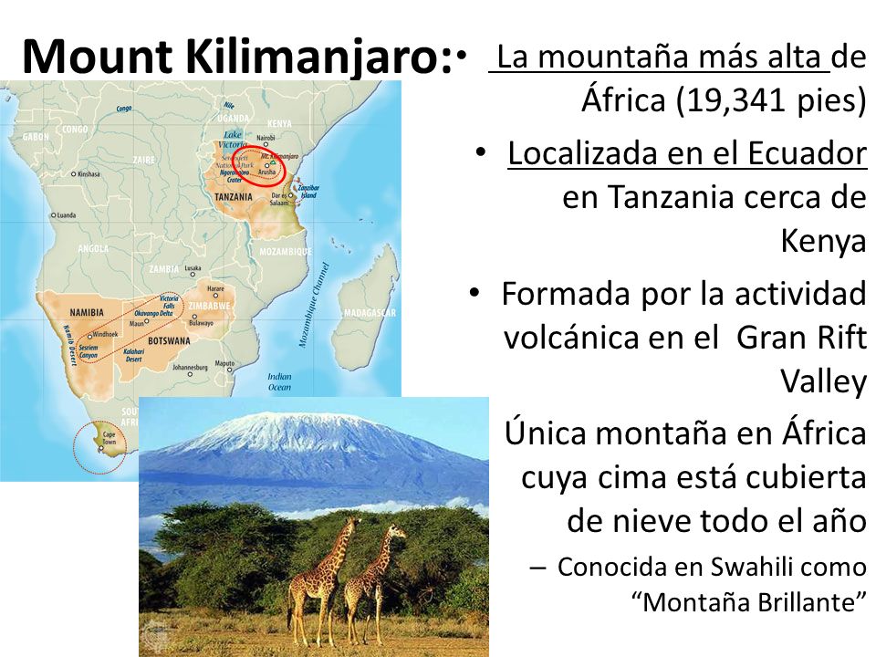 Mount Kilimanjaro: La mountaña más alta de África (19,341 pies)