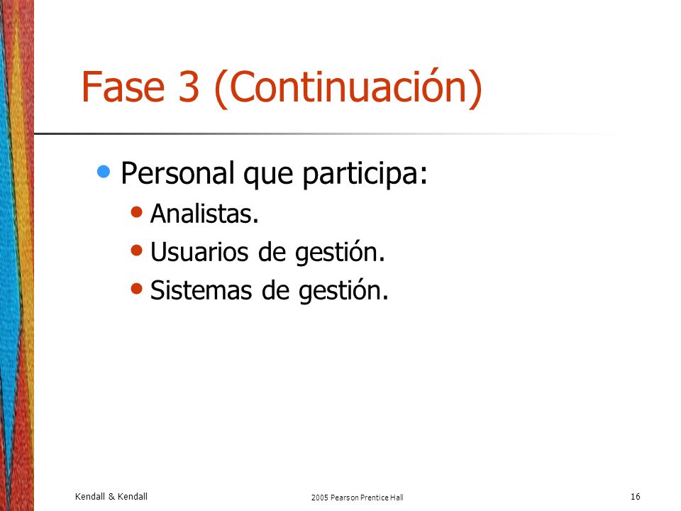 Fase 3 (Continuación) Personal que participa: Analistas.