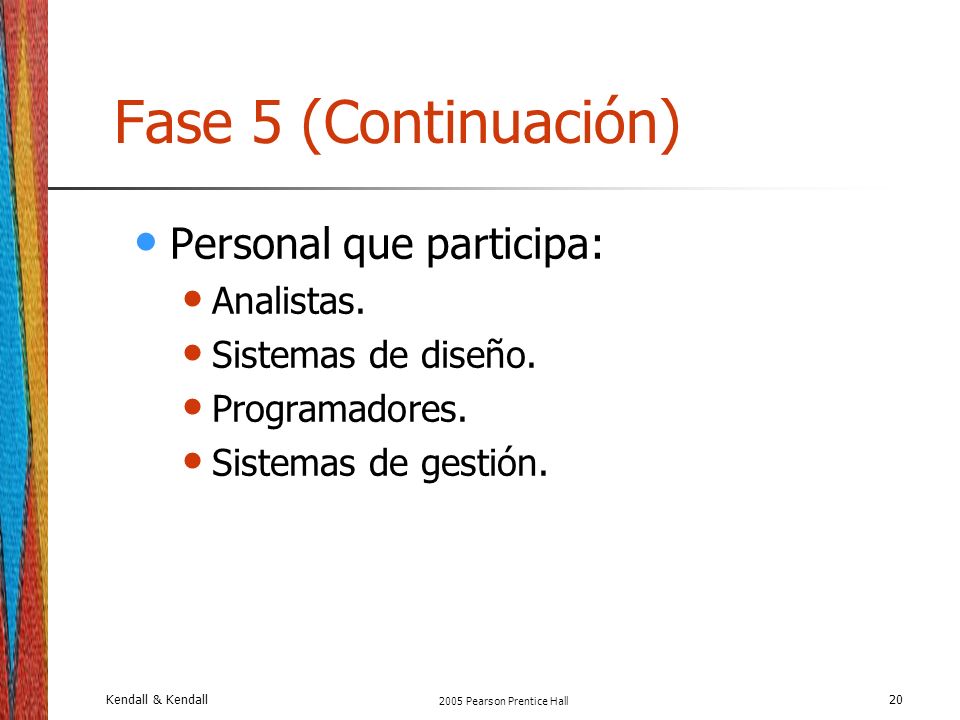 Fase 5 (Continuación) Personal que participa: Analistas.