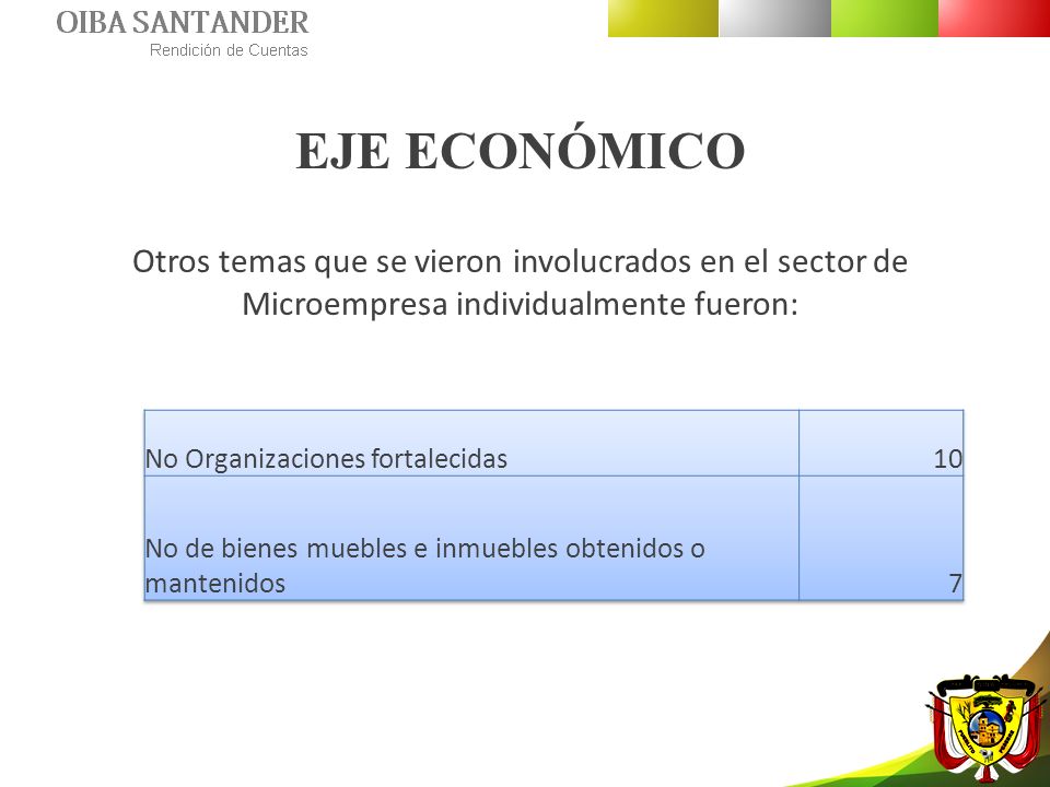 EJE ECONÓMICO Otros temas que se vieron involucrados en el sector de Microempresa individualmente fueron: