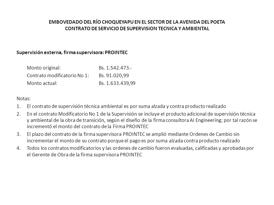 EMBOVEDADO DEL RÍO CHOQUEYAPU EN EL SECTOR DE LA AVENIDA DEL POETA CONTRATO DE SERVICIO DE SUPERVISION TECNICA Y AMBIENTAL