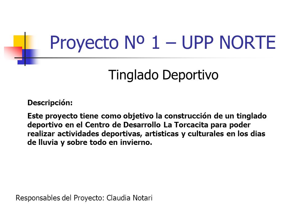 Proyecto Nº 1 – UPP NORTE Tinglado Deportivo Descripción: