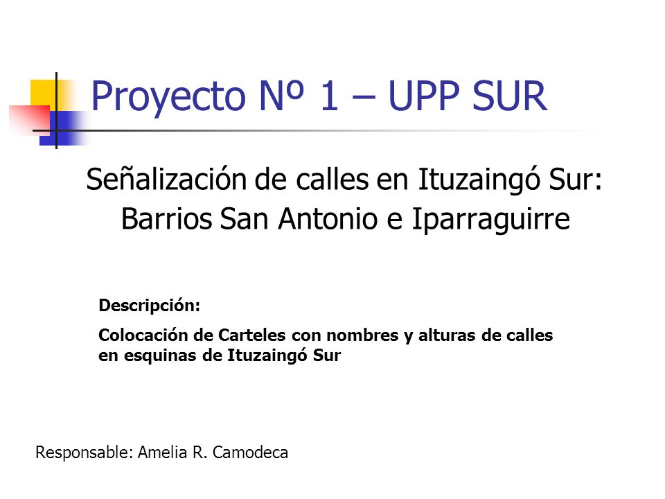 Proyecto Nº 1 – UPP SUR Señalización de calles en Ituzaingó Sur: