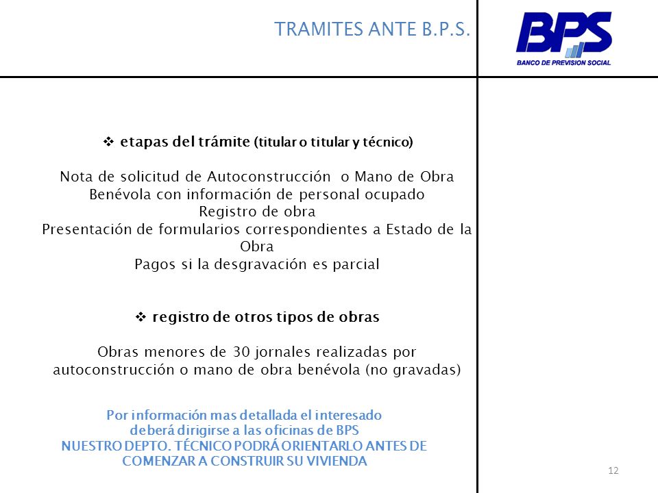 TRAMITES ANTE B.P.S. etapas del trámite (titular o titular y técnico)