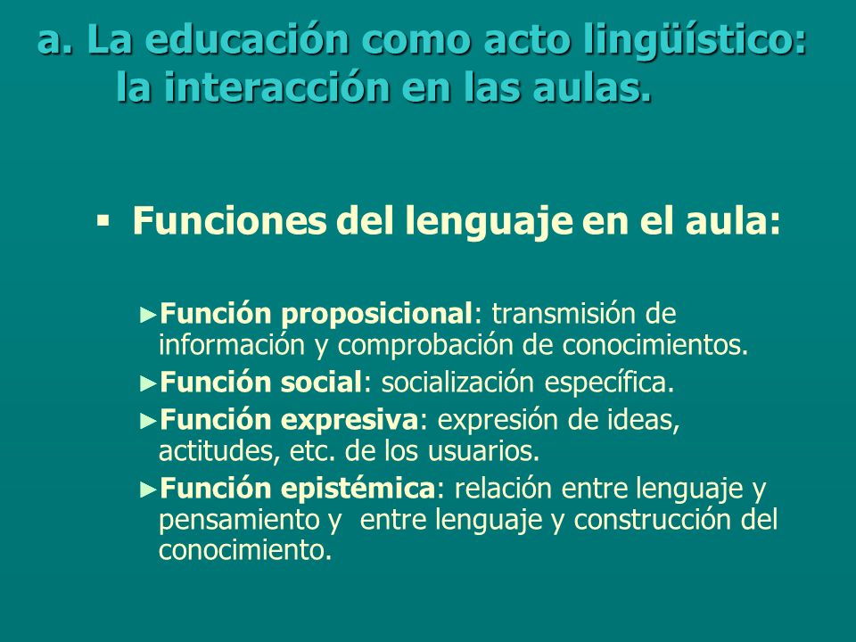 a. La educación como acto lingüístico: la interacción en las aulas.